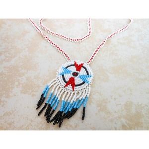Vintage Seed Bead Fringe Necklace , 24 Inch , Native American